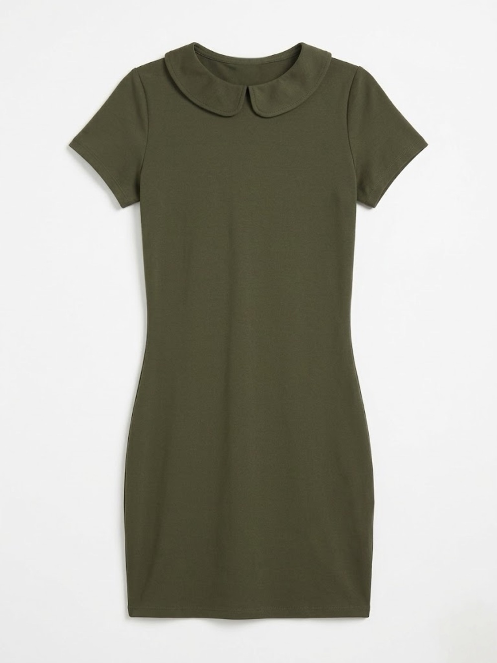 Olive Green Peter Pan Collar Short Sleeve Dress